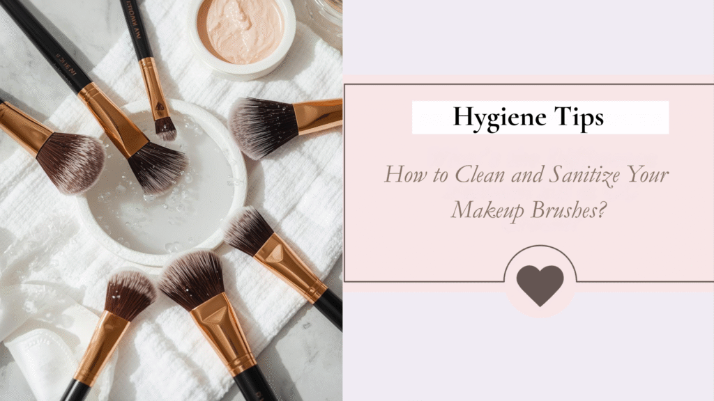 Wet makeup brushes in a cleaning bowl demonstrating sanitizing process.
